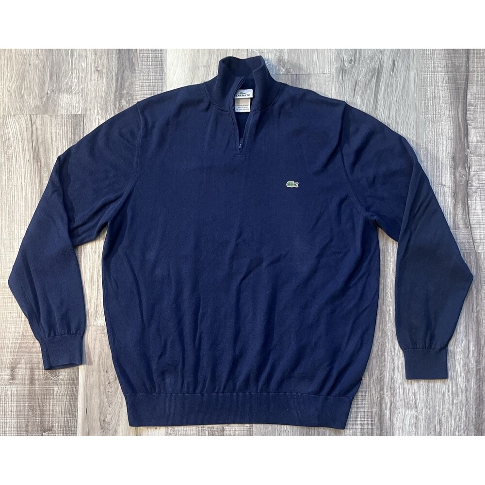 Lacoste Navy 100% Cotton Henley 1/4 Zip Pullover Men’s Sweater Size 7 XL X-Large